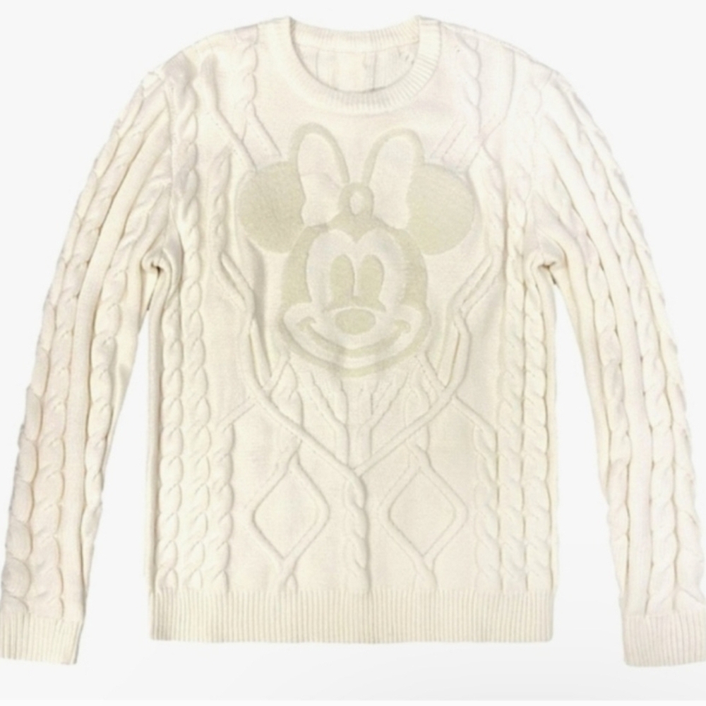 Disney minnie mouse Cream Cable Knit Sweater medium EUC. super soft